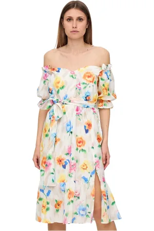 Moschino Summer Dresses, female, , Size: S Vibrant Summer Midi Dress with Ruffled Sleeves