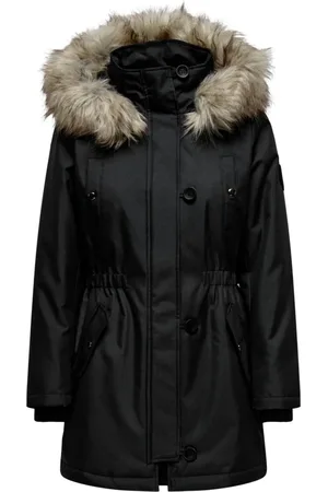 ONLY Winter Jackets, female, , Size: M Hooded Jacket with Zip and Button Fastening
