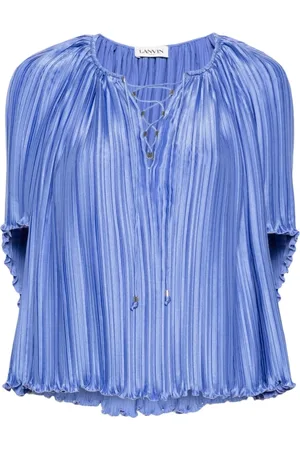 Lanvin Blouses, female, , Size: L Charmeuse Plissé Effect Round Neck Blouse
