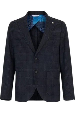 Manuel Ritz Blazers, male, , Size: XL Navy Check Wool Blazer