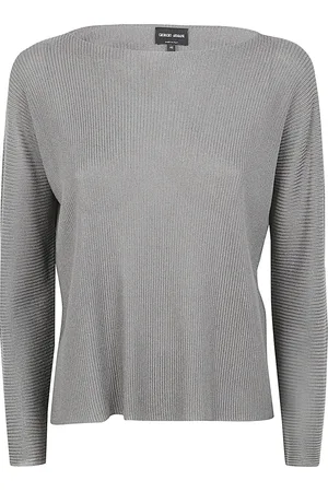 Giorgio Armani Round-neck Knitwear, female, , Size: S Long Sleeves Boat Neck Sweater