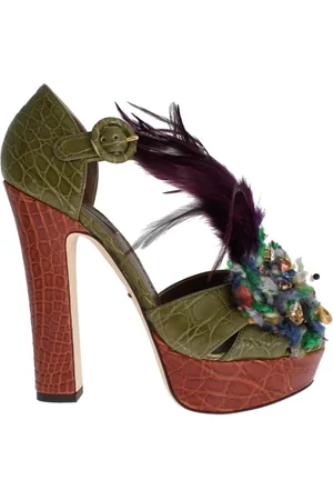 Dolce & Gabbana High Heel Sandals, female, , Size: 8 1/2 US Crystal Heeled Caiman Crocodile Leather Shoes