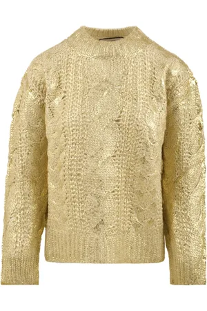 AKEP Round-neck Knitwear, female, , Size: XS Golden Sweaters for Stylish Look