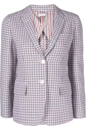 Thom Browne Blazers, female, , Size: XS Check Pattern Cotton Blend Jacket