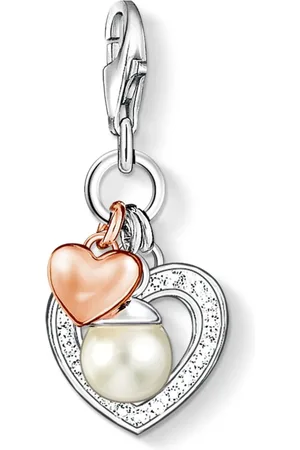 Thomas Sabo Jewellery, female, , Size: ONE SIZE Rose Gold Heart Charm with Pearl and Zirconia