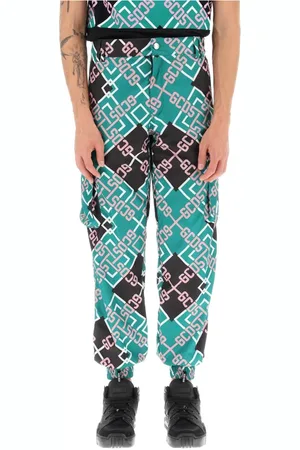 GCDS Tapered Trousers, male, , Size: S tartan monogram nylon cargo pants