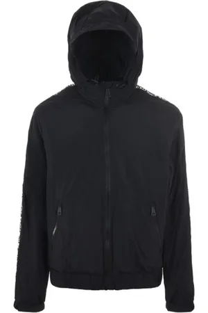 VERSACE Light Jackets, male, , Size: M Nylon Hooded Jacket with Logo Bands