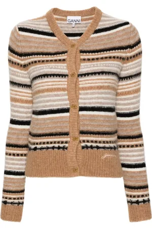 Ganni Cardigans, female, , Size: M V-Neck Sweater with Butterfly Buttons
