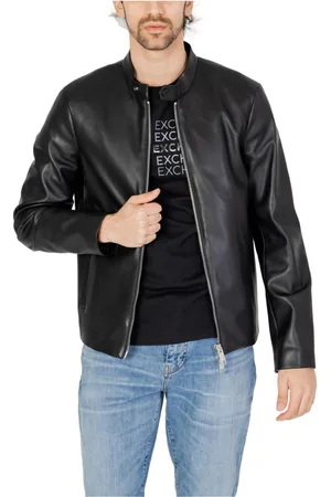 Armani Exchange Leather Jackets, male, , Size: XL Zippered Blazer