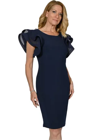 Frank Lyman Party Dresses, female, , Size: L Navy Dress with Dramatic Ruffle Sleeves