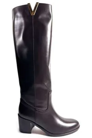 Via Roma High Boots, female, , Size: 7 US Leather Boot with Gold V Detail