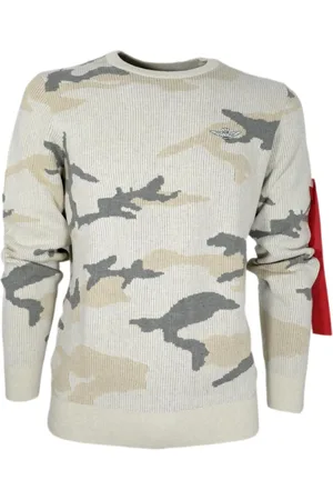 Aeronautica Militare Sweatshirts, male, , Size: M Mens Crew Neck Sweater with Camouflage Pattern