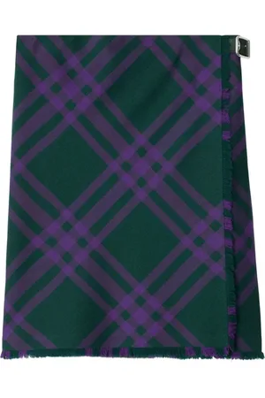 Burberry Short Skirts, female, , Size: 3XS Check Print Wool Skirt with Belt Closure