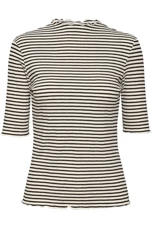 Karen by Simonsen Blouses, female, , Size: L Striped Short Sleeve Top with Ruffle Details