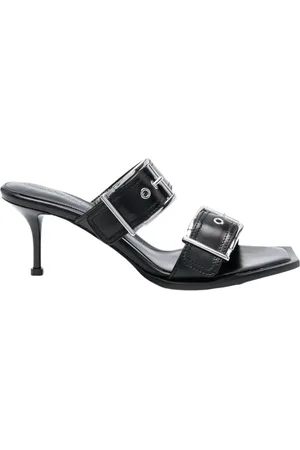 Alexander McQueen Heeled Mules, female, , Size: 6 US Leather Heeled Mules with Buckles 72mm
