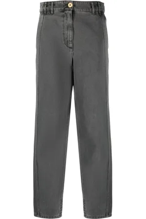 Patou Straight Jeans, female, , Size: L Grey Embroidered Logo Jeans