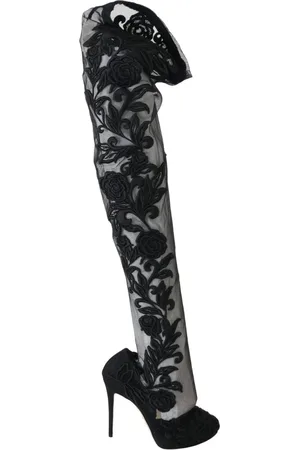 Dolce & Gabbana Over-knee Boots, female, , Size: 9 US Floral Embroidered Over-Knee Boots