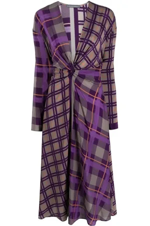 Alberta Ferretti Midi Dresses, female, , Size: S Silk Checkered Midi Dress