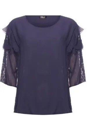 Twin-Set Blouses, female, , Size: S Indigo Lace Sleeve Top