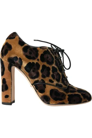 Dolce & Gabbana Heeled Boots, female, , Size: 5 US Leopard Lace-Up Ankle Boots