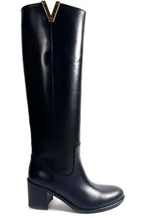 Via Roma High Boots, female, , Size: 8 US Leather Boot with Gold V Detail