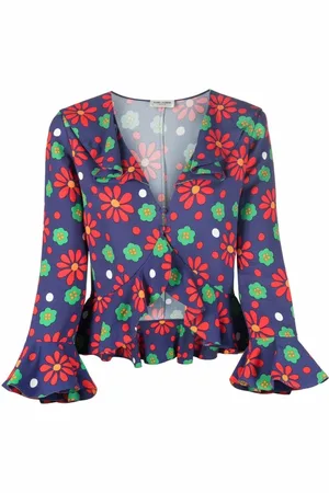 Saint Laurent Blouses, female, , Size: M Floral Print Blouse with Ruched Details