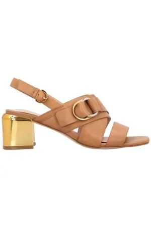 Pinko High Heel Sandals, female, , Size: 7 US Leather Sandal with Gold Heel