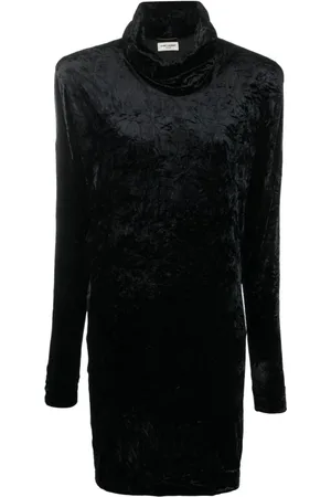 Saint Laurent Short Dresses, female, , Size: S Velvet Effect Roll-Neck Sweater Dress