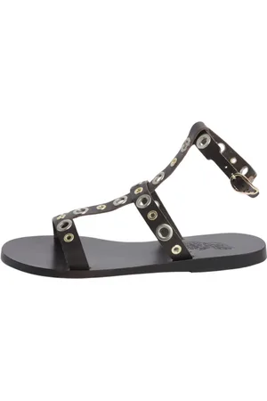 Ancient Greek Sandals Flat Sandals, female, , Size: 11 US Leather Flip-Flop Metal Hoops