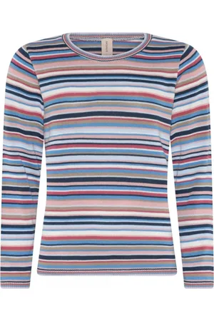 Skovhuus Round-neck Knitwear, female, , Size: S Multi Col. Striped Pullov Blouse Blue/Rose