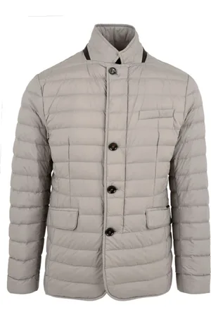 MOORER Down Jackets, male, , Size: L Quilted Leather Jacket with Zipper and Horn Buttons