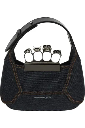 Alexander McQueen Handbags, female, , Size: ONE SIZE Crystal-Embellished Denim Mini Hobo Bag