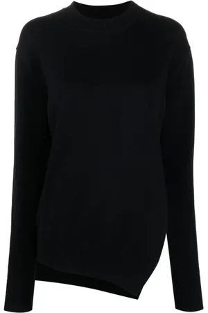 STUDIO NICHOLSON Round-neck Knitwear, female, , Size: XS Black Shiso Sweater - Asymmetric Design