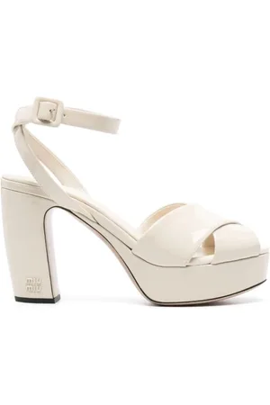 Miu Miu High Heel Sandals, female, , Size: 10 US Ivory Leather Platform Sandals