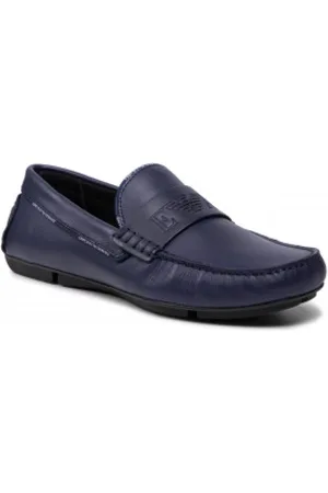 Emporio Armani Loafers, male, , Size: 7 1/2 US Leather Logo Moccasin