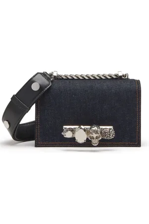 Alexander McQueen Cross Body Bags, female, , Size: ONE SIZE Denim Mini Jeweled Bag with Four Ring Handle