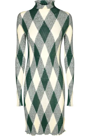 Burberry Knitted Dresses, female, , Size: M Green Silk Dress Diamond Print
