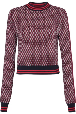 Balmain Round-neck Knitwear, female, , Size: XS Cropped monogrammed knit jumper