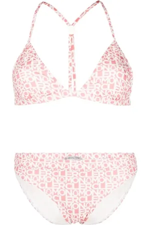 Moncler Bikinis, female, , Size: S Cross Over Bikini with White Logo Print
