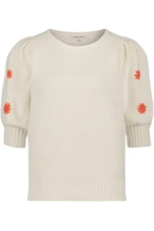 Fabienne Chapot Round-neck Knitwear, female, , Size: S Floral Embroidered 3/4 Sleeve Sweater