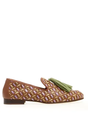 POESIE VENEZIANE Loafers, female, , Size: 6 US Braided Leather Slipper, Lilac and Green