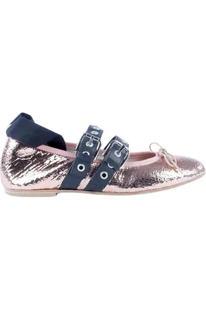 PARIS TEXAS Ballerinas, female, , Size: 7 1/2 US Metallic Leather Ballerina with Bow Detail