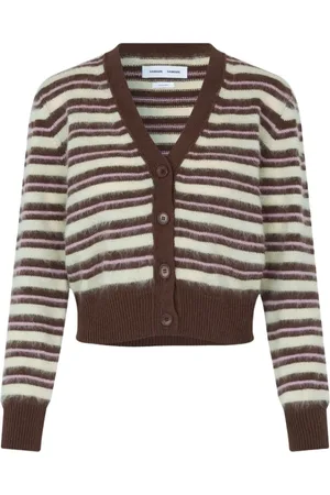 Samsøe Samsøe Cardigans, female, , Size: S Striped Cardigan with V-Neckline
