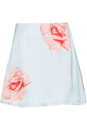 Kenzo Short Skirts, female, , Size: XS Blue Rose Print Satin Skirt