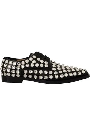 Dolce & Gabbana Laced Shoes, female, , Size: 11 US Leather Crystal Lace Up Shoes