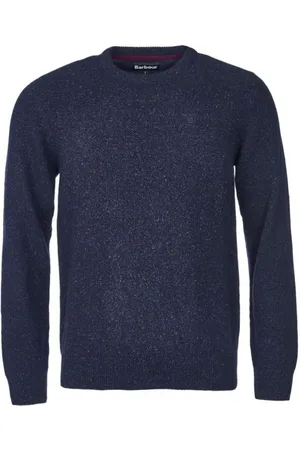 Barbour Round-neck Knitwear, male, , Size: XL Chunky Knit Wool Sweater in Navy