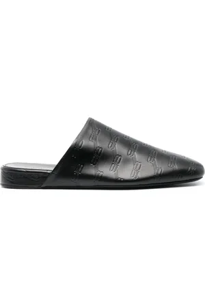 Balenciaga Slippers, male, , Size: 7 US Leather Mules with Debossed Logo