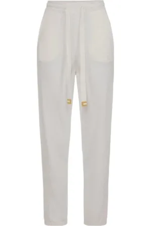 Elisabetta Franchi Sweatpants, female, , Size: S Ivory Bouclé Jogger Pants