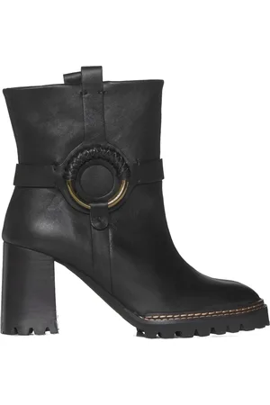 See by Chloé Heeled Boots, female, , Size: 6 US Leather Ankle Boots with Metal Hardware