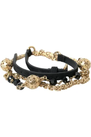 Dolce & Gabbana Belts, female, , Size: 90 CM Black Suede Gold Chain Crystal Waist Belt